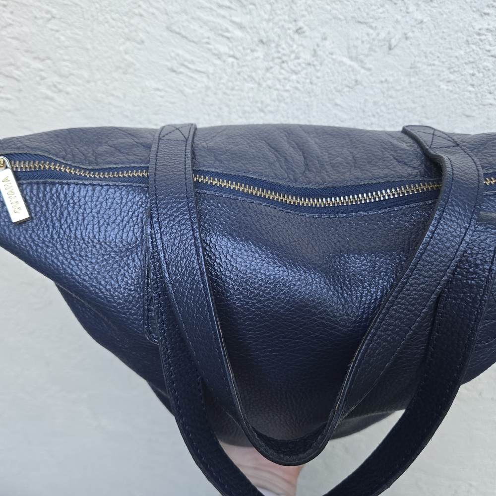 Cuyana Navy Leather Suede Small Tote Bag without Removable Strap - Picture 6 of 16